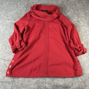 Ali Miles Top Womens Large Cowl Neck 3/4 Sleeve Red Sweater Artsy